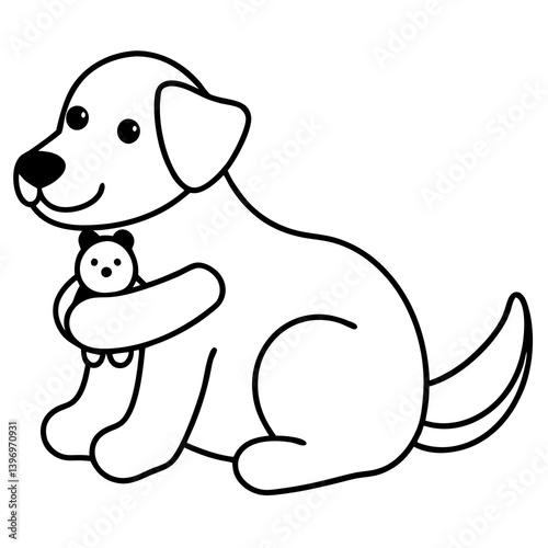 Max the dog snuggles with his favorite stuffed toy silhouette