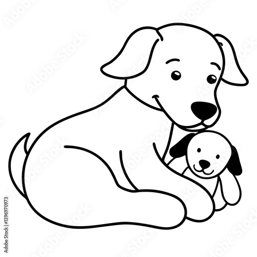 Max the dog snuggles with his favorite stuffed toy silhouette