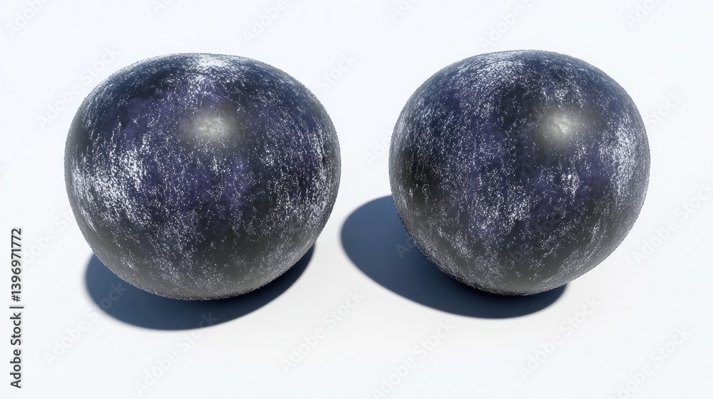 Pair of Dark Cosmic Spheres with Glitter Texture on White Background Pair of Dark Cosmic Spheres with Glitter Texture on White Background
