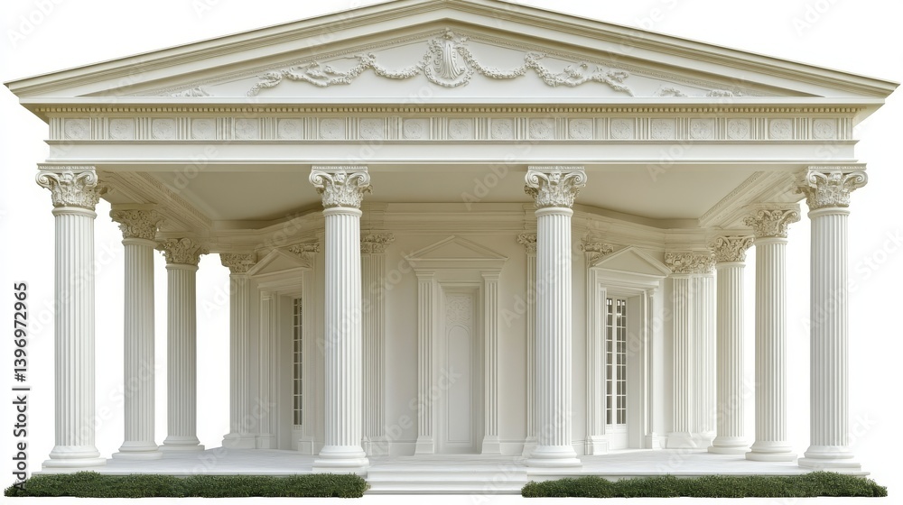 Fototapeta premium An ancient Greek and Roman temple, characterized by columns, a roof, and an arched frame, is built from white marble and positioned against a solitary setting
