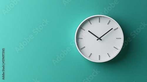 Simple white wall clock against teal background