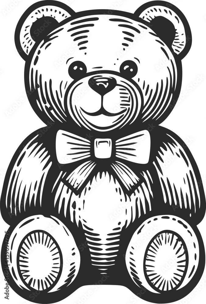 Fototapeta premium Vintage Teddy Bear Illustration with Bow Tie – Hand Drawn Toy Design