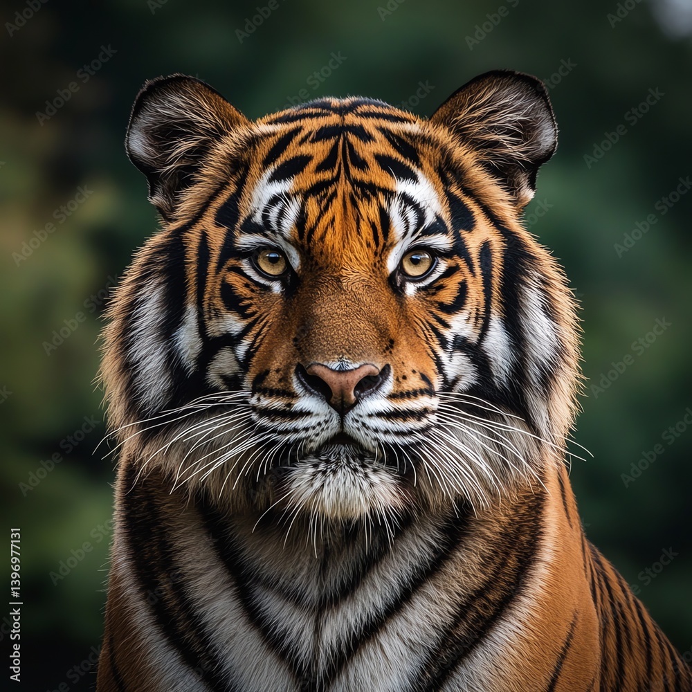 A powerful tiger gazes intently, showcasing its striking fur patterns and vibrant colors. Perfect for wildlife enthusiasts and animal photography. A powerful tiger gazes intently, showcasing its striking fur patterns and vibrant colors. Perfect for wildlife enthusiasts and animal photography.