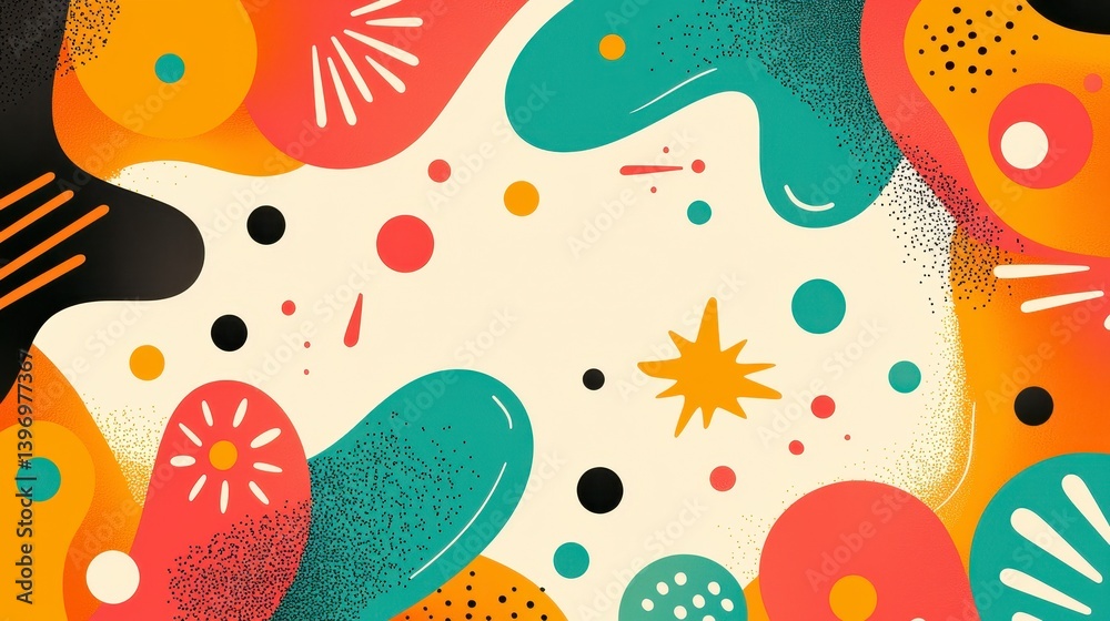 Abstract Vector Art Orange Teal White Organic Shapes on Off White Background Abstract Vector Art Orange Teal White Organic Shapes on Off White Background