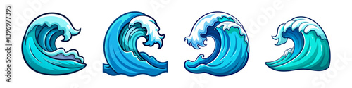 Collection of Blue Cartoon Ocean Waves Illustrations Images