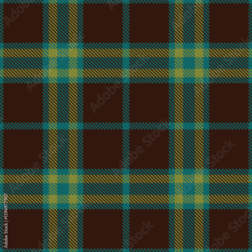 Smoky dark aqua Tartan patterns fabric texture. Elegant Traditional dark brown Seamless Tartan