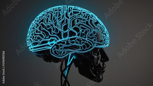 Futuristic glowing brain model, representing artificial intelligence and innovation