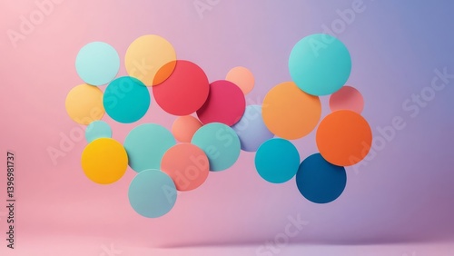 Floating colorful circles on a pastel background, creating a playful abstract design