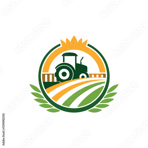 agriculture logo with green field and tractor