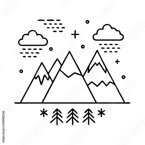 wintermountains icon, wintermountains line art - simple line art of wintermountains, perfect for wintermountains logos and icons photo