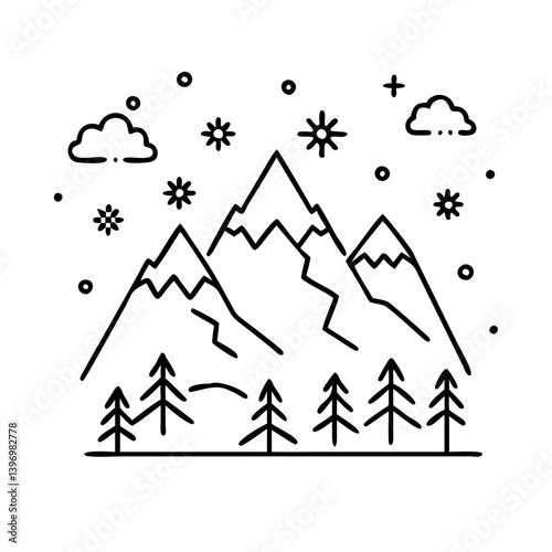wintermountains icon, wintermountains line art - simple line art of wintermountains, perfect for wintermountains logos and icons photo