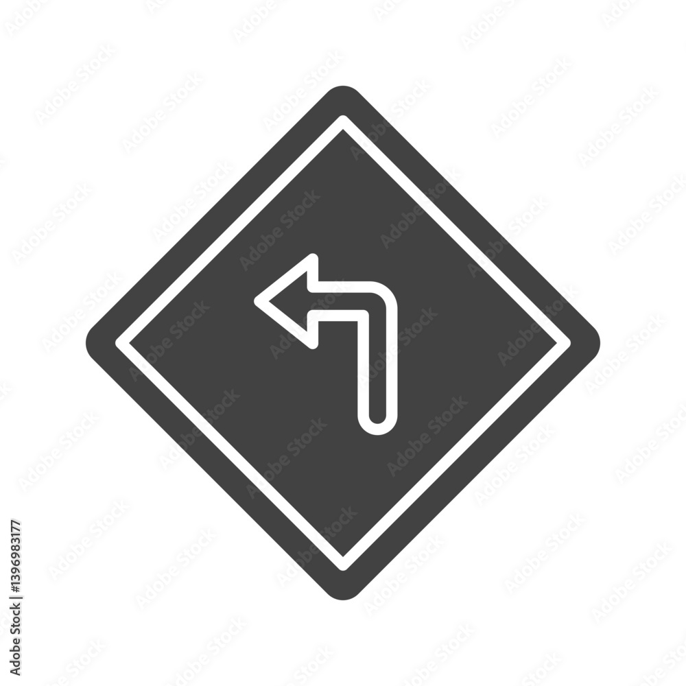 Left Turn Ahead icon vector image. Suitable for mobile apps, web apps and print media. Left Turn Ahead icon vector image. Suitable for mobile apps, web apps and print media.