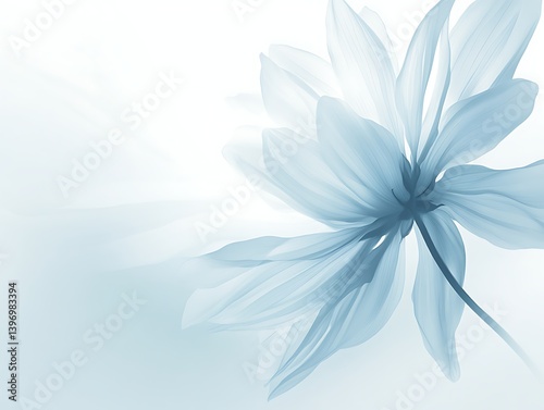 Translucent light blue flower close-up on white background for gentle, artistic compositions