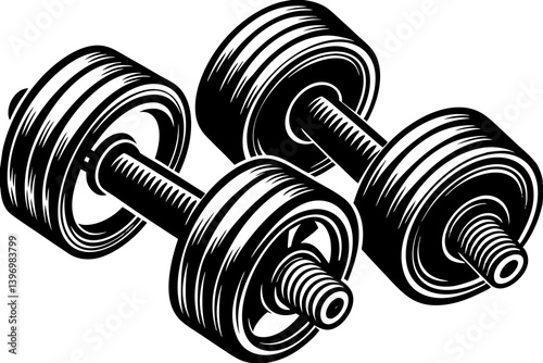 High-quality vector illustration of gym and fitness-related elements, featuring weights, exercise equipment, fitness poses, and active lifestyle symbols. Perfect for use in fitness branding, gym logos