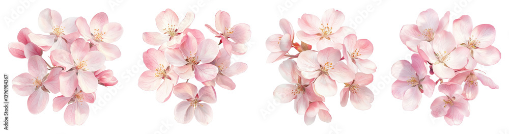 PNG Delicate pink cherry blossoms, element set on transparent background PNG Delicate pink cherry blossoms, element set on transparent background