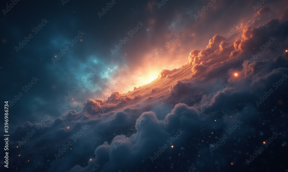 Fototapeta premium Celestial Cloudscape: Cosmic Sunrise - Cosmic/Space Exploration