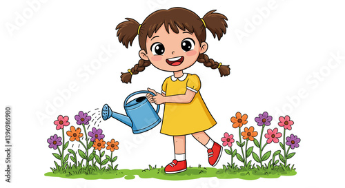 Floral Garden Care – Girl with Flowers Vector