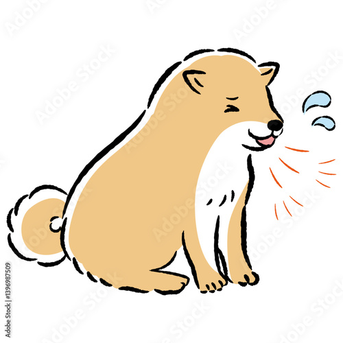 咳をする犬の手描きイラスト
