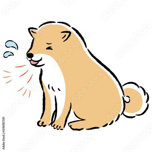 咳をする犬の手描きイラスト