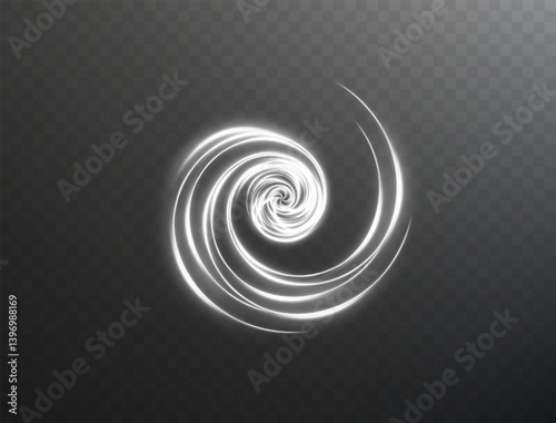 Bright blue neon spiral with speed and glow effects. Futuristic swirl of light and motion on a transparent background. Ideal for tech, energy, or sci-fi themed designs