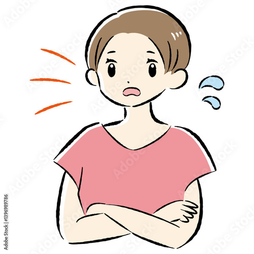 声を出して困っている女性のイラスト
