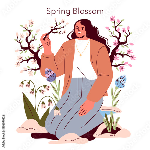 Spring Equinox Day. Flat Vector Illustration
