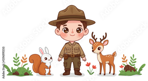 Park Ranger Characters with Cute Animals