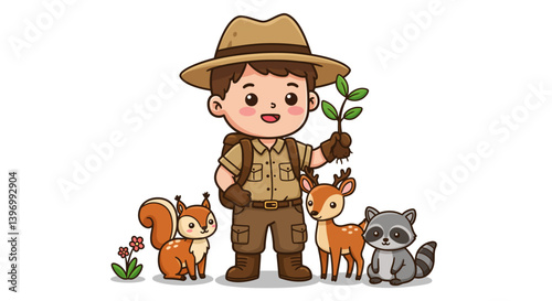 Adorable Wildlife and Scout Characters in Forest