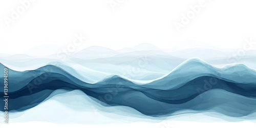 Dynamic Blue Ocean Waves on White Background