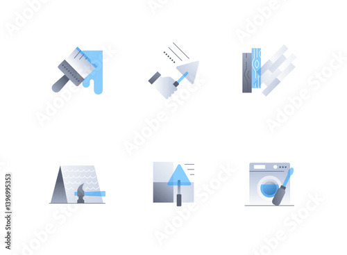 Painting and repair work - flat design style icons set
