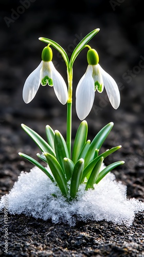 Wallpaper Mural Snowdrop flowers with spring snow, and dark soil. Torontodigital.ca