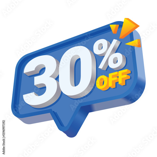 3D Blue Speech Bubble 30% Discount Offer Badge