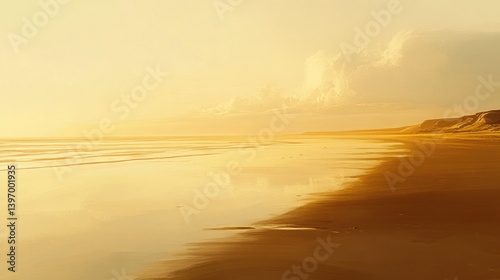 Golden hour at seaside, calming ocean reflections and coastal serenity