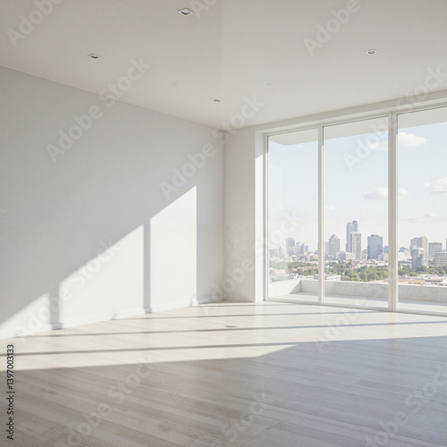 Empty modern apartment with city view for rent
