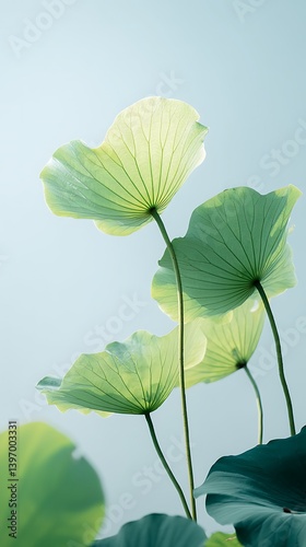 Serene Lotus Leaves: A Minimalist Botanical Study