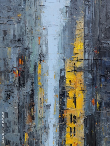 Abstract Cityscape Painting with Night Lights
