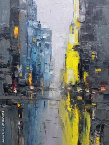 Abstract Cityscape Painting with Night Lights
