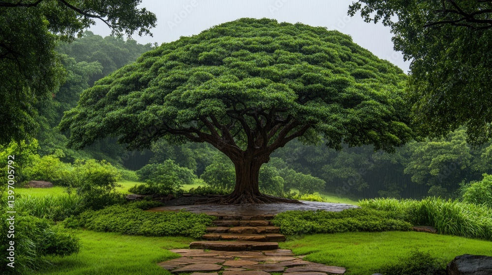Fototapeta premium Majestic tree in lush landscape