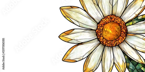 Decorative daisy illustration with stained glass effect, on white, for decoration or greeting cards