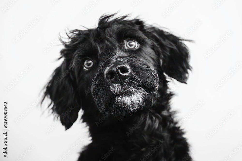Curious dog portrait, tilted head, monochrome, studio shot, pet adoption Curious dog portrait, tilted head, monochrome, studio shot, pet adoption