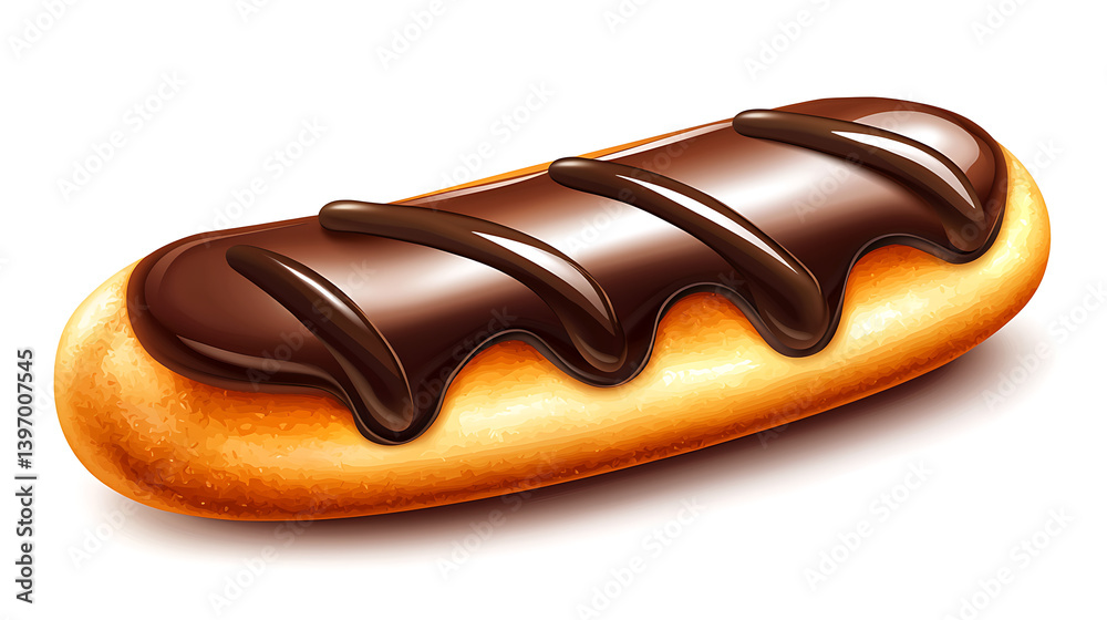 Close-up of a Delicate Clair with Glossy Chocolate Coating Close-up of a Delicate Clair with Glossy Chocolate Coating