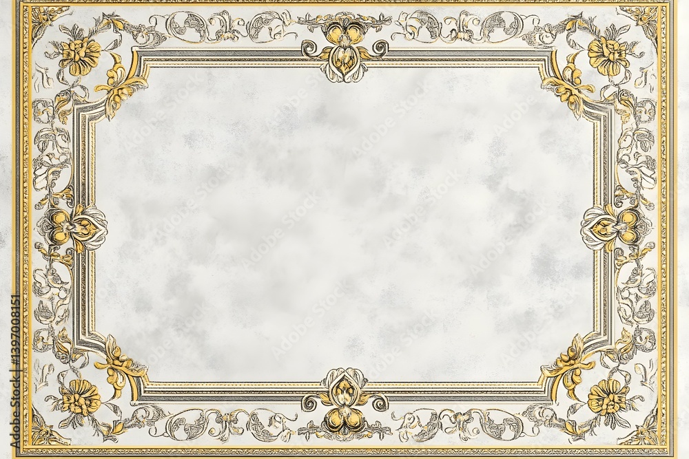 Obraz premium Ornate gold and beige decorative frame with floral and scrollwork details.