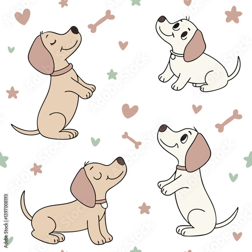 Cute Pastel Dog Pattern Seamless Vector Background