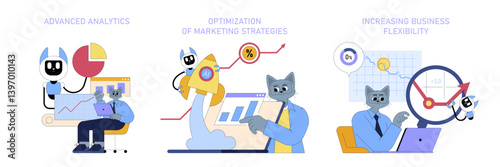 AI In Medium Sized Business Processes. Flat Vector Illustration