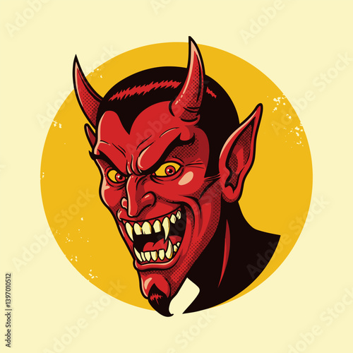 Red devil face illustration drawing halloween satanic demon evil character scary graphic design artwork