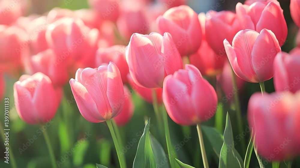Fototapeta premium Gentle Light on a Colorful Bouquet of Pink Tulips in Spring