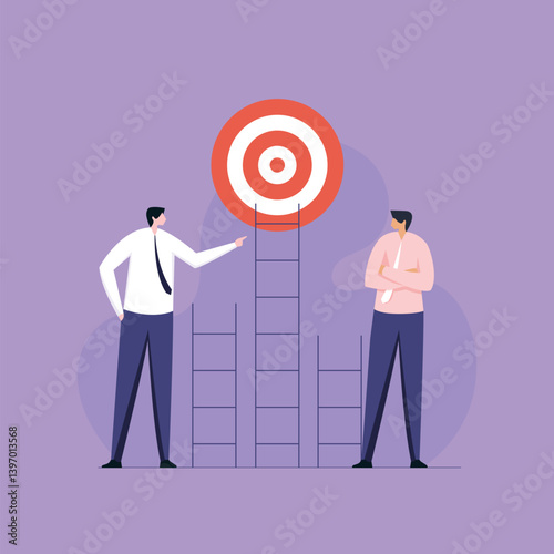 Businessman presenting a target symbolizing business goals, success, and achievement,  Journey toward winning and strategic growth