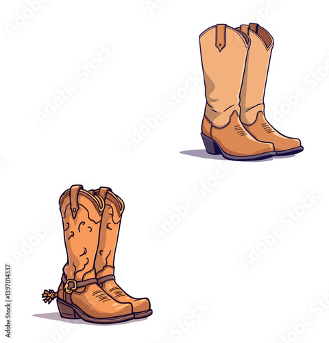 Vsai two pairs of classic leather cowboy boots with spurs and decoration