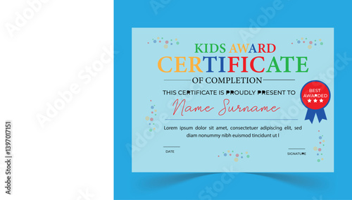 kindergarten kids award certificate design template.