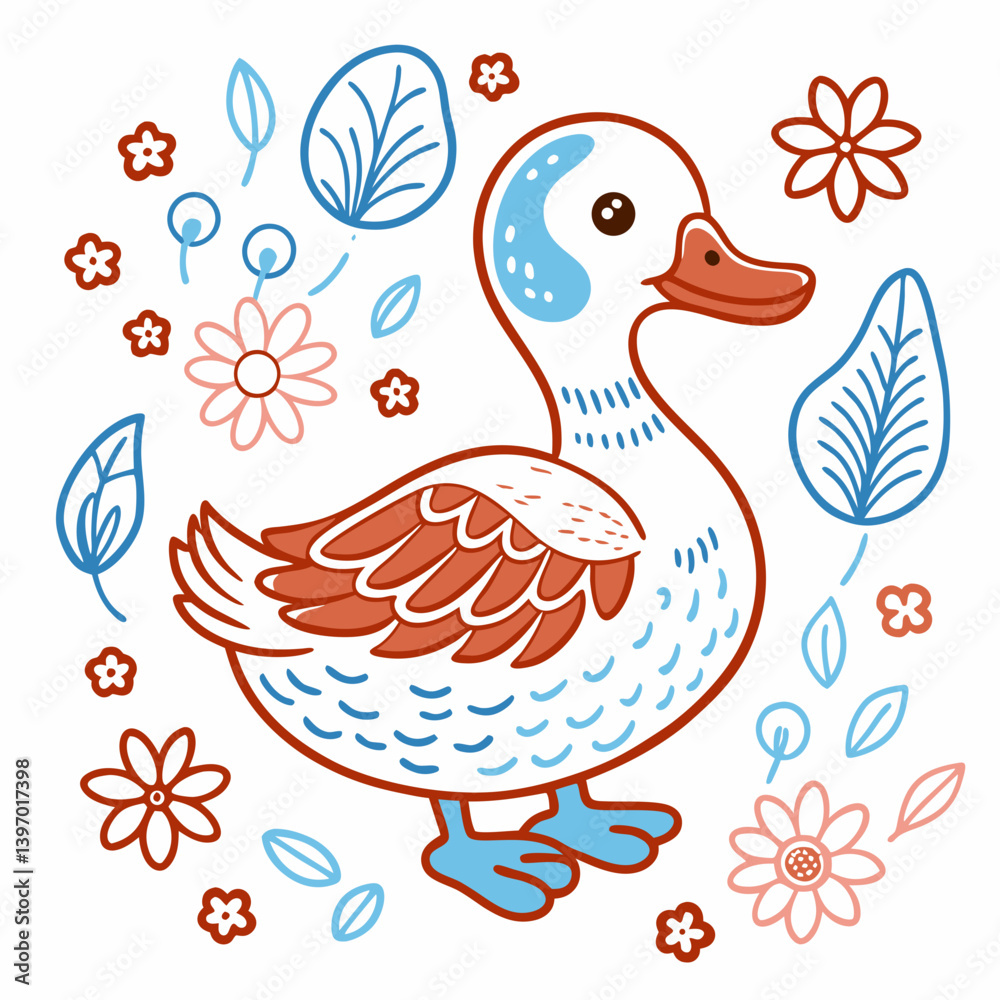 Obraz premium duck Vector Illustration – Colorful Game Bird animals Clipart, Hunting Logo, Wildlife Art, Rural Countryside Drawing, Ornamental Feathers, Nature Design 